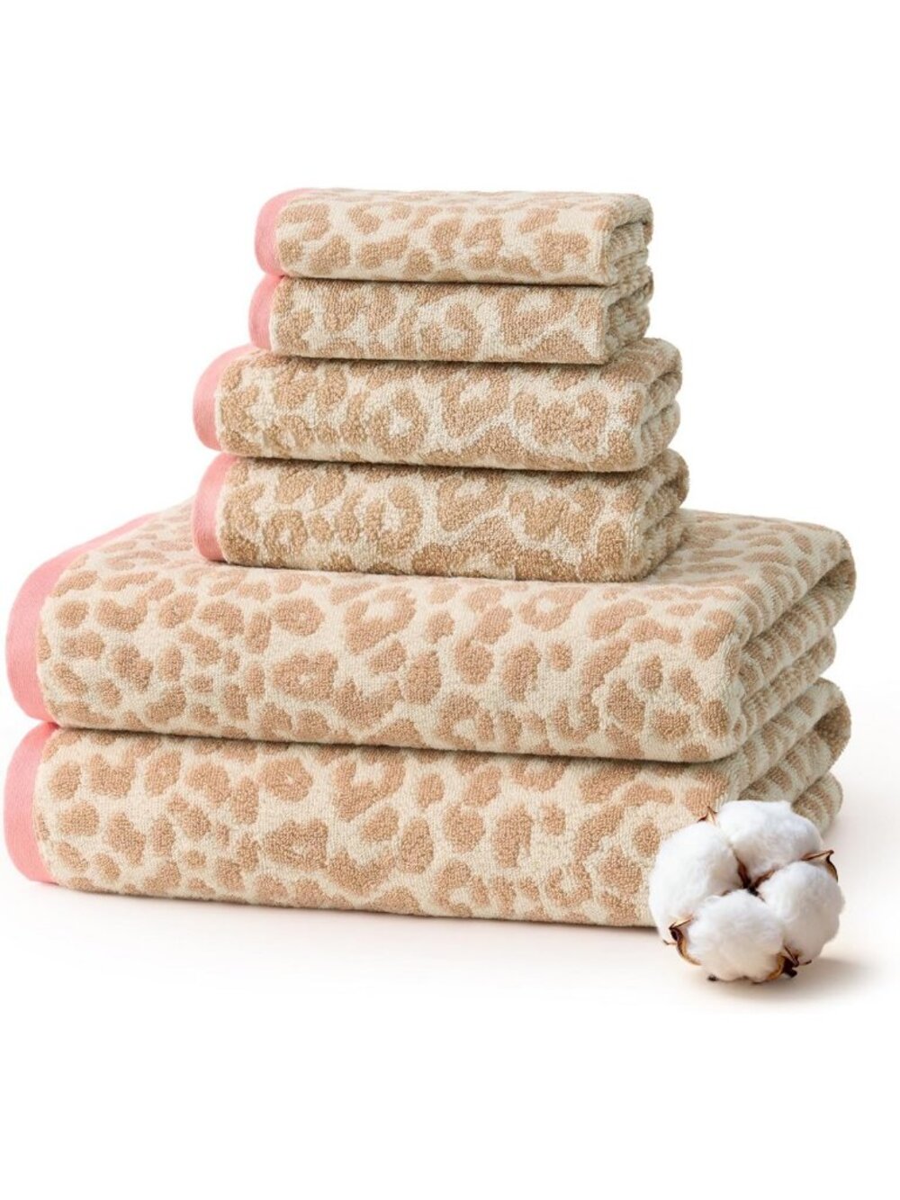 Leopard Print 100% Cotton Towel Set of 6 | Quick Dry, Absorbent Bath Towels